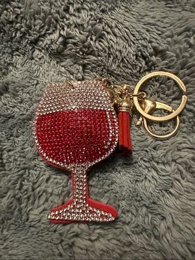 Crystal Wine Glass Keychain Charm in Red and Clear